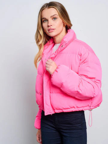 PINK PUFFER ZIP UP BUTTON ENCLOSURE JACKET