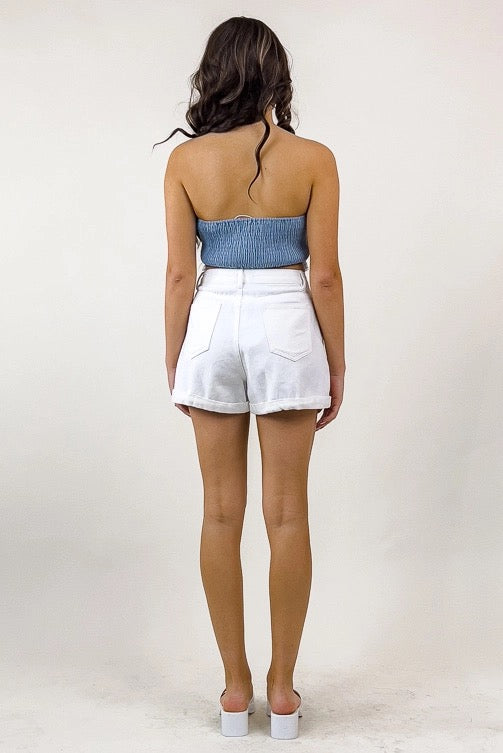 Raw Trim Denim Bandana Tube Top