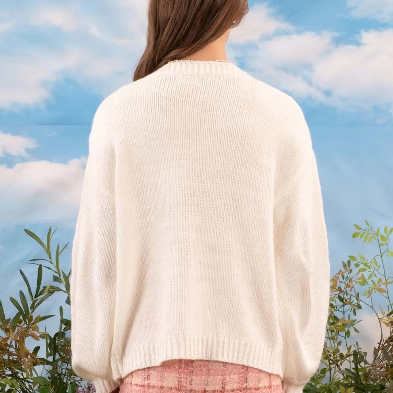 Crochet Flower Open Front Knit Cardigan