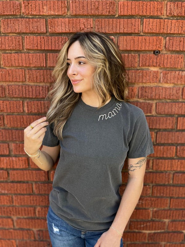 Mama Embroidered Collar Tee