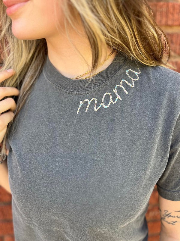 Mama Embroidered Collar Tee