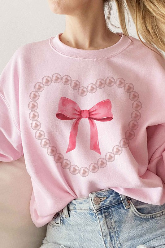 PEARL HEART BOW GRAPHIC SWEATSHIRT