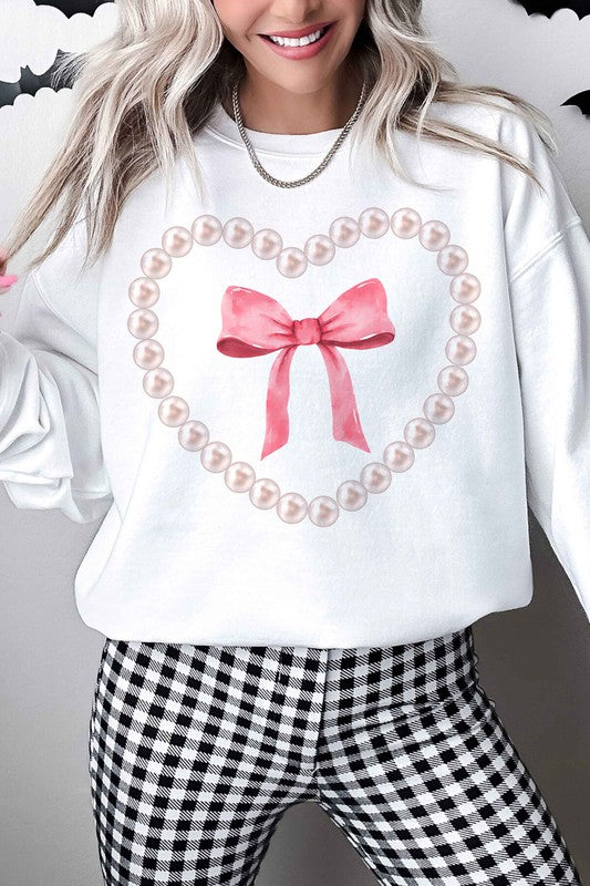 PEARL HEART BOW OVERSIZED SWEATSHIRT