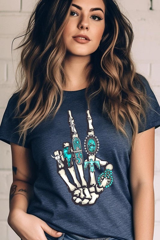 Western Skeleton Concho Rings Graphic T Shirts