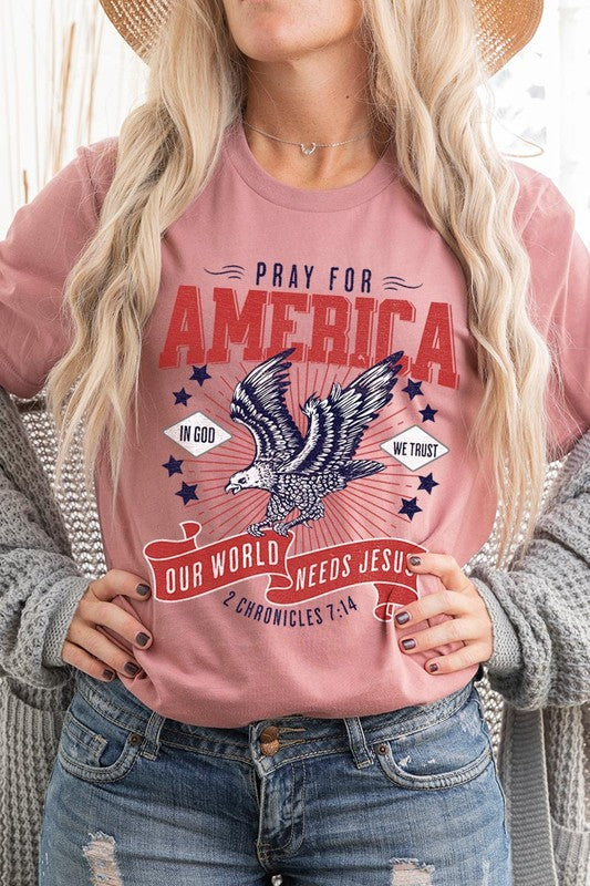 Eagle Pray For America Christian Graphic T Shirts