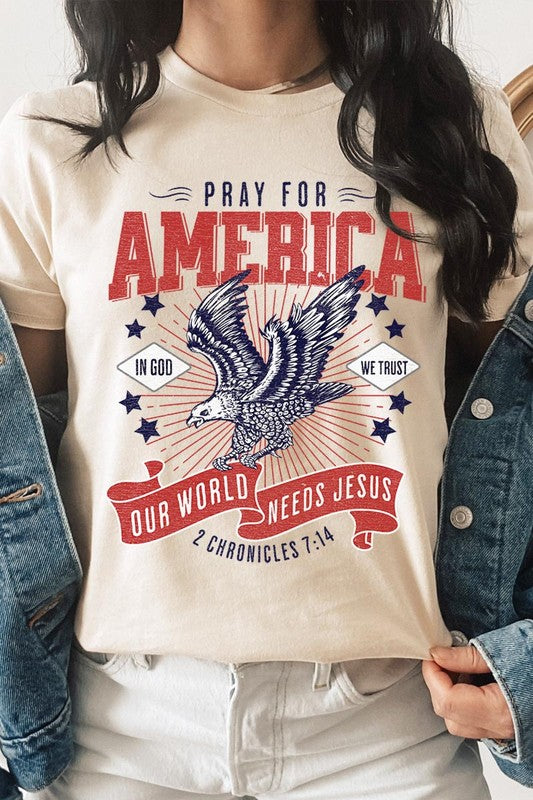 Eagle Pray For America Christian Graphic T Shirts