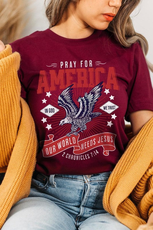 Eagle Pray For America Christian Graphic T Shirts