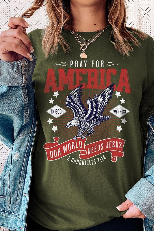 Eagle Pray For America Christian Graphic T Shirts