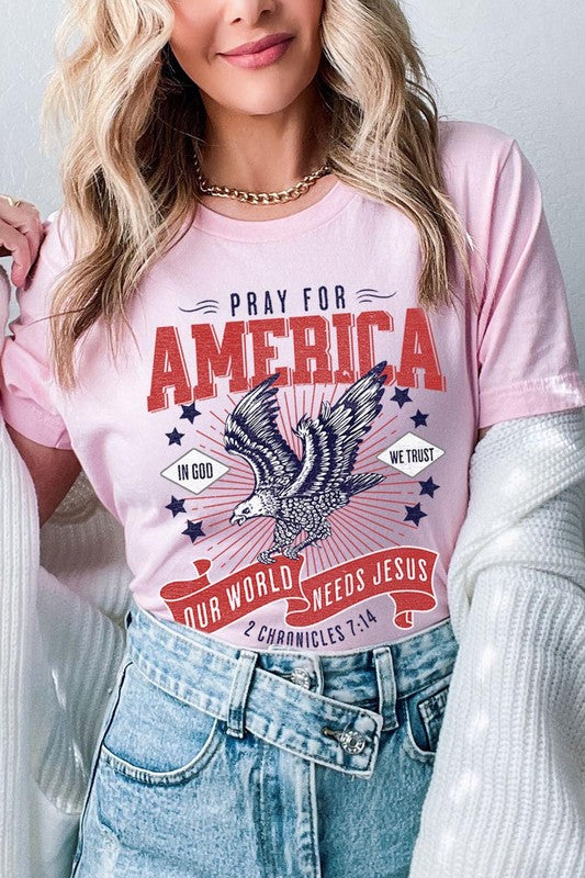 Eagle Pray For America Christian Graphic T Shirts