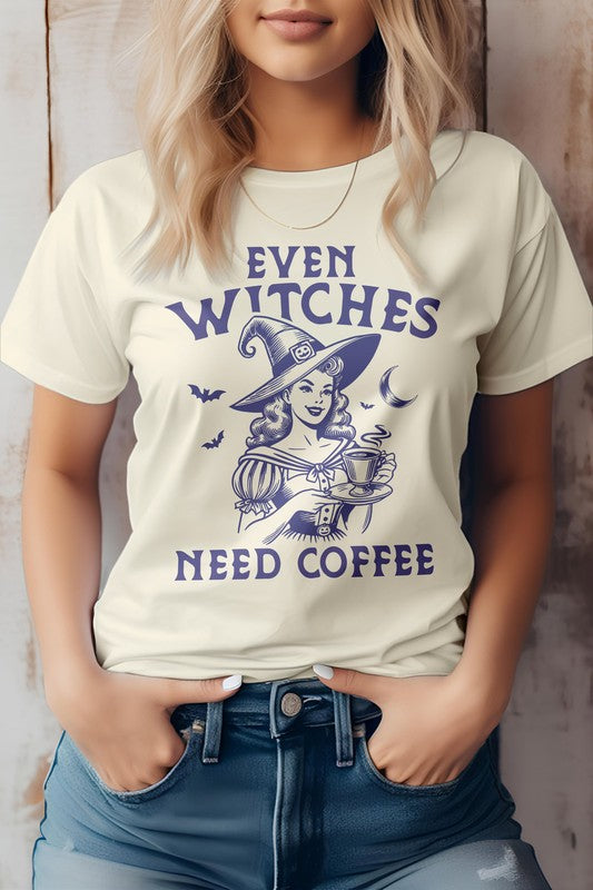 Even Witches Need Coffee, Halloween Graphic Tee