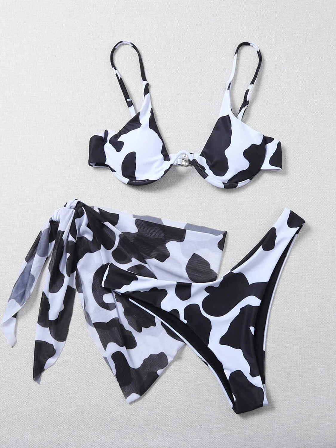 Printed Spaghetti Strap Three-Piece Swim Set