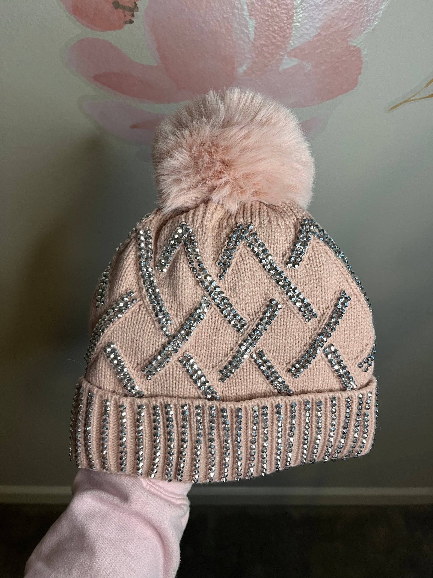 Pink Rhinestone Beanie