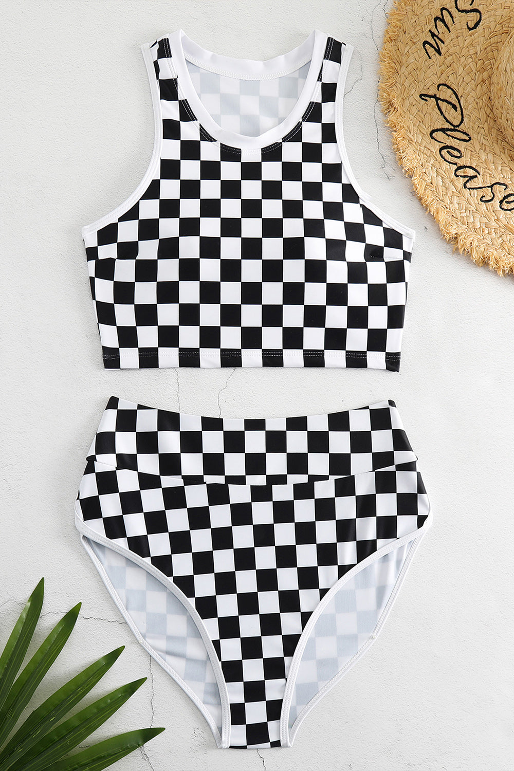 Checkered Wide Strap Two-Piece Swim Set