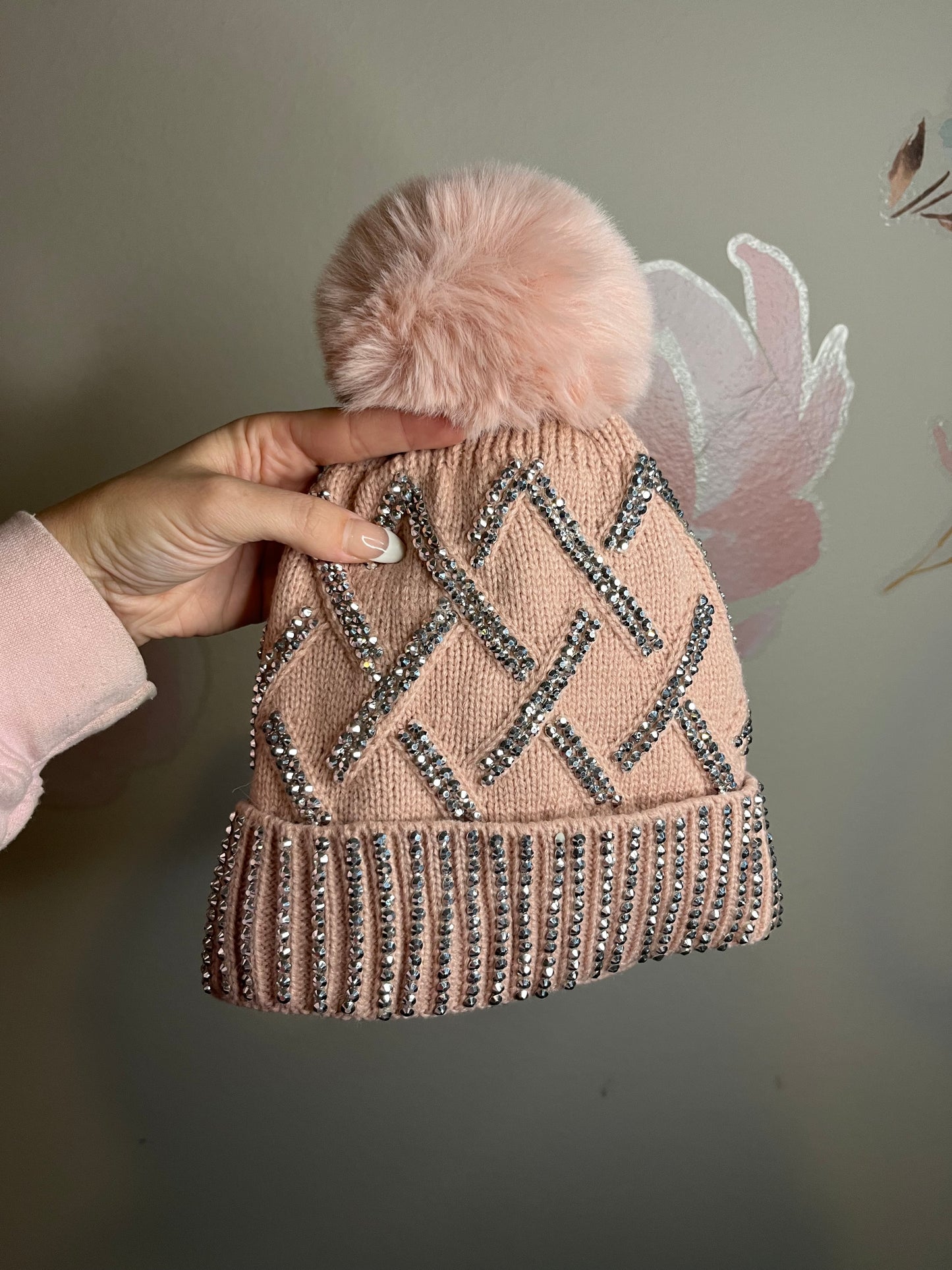 Pink Rhinestone Beanie